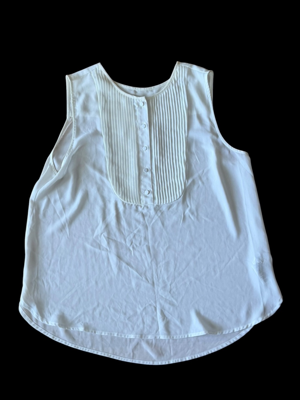 J.Crew White Pleated Bib Button Front Sleeveless Blouse Top Size Large